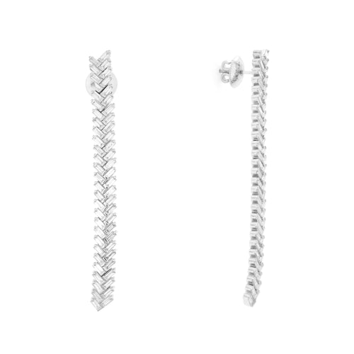 Soit Belle White Gold Drop Baguette Diamond Earring. White Gold Drop baguette Diamond Earring