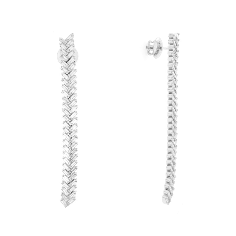 Soit Belle White Gold Drop Baguette Diamond Earring.