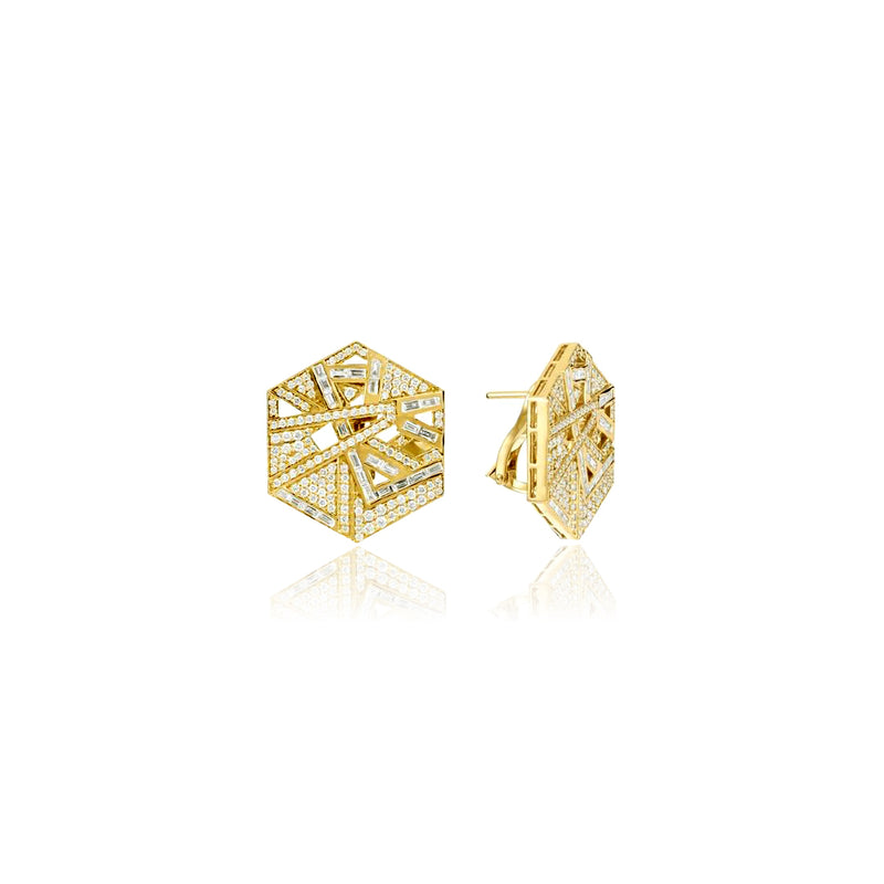 VISTA Yellow Gold Hexagon Diamond Earrings