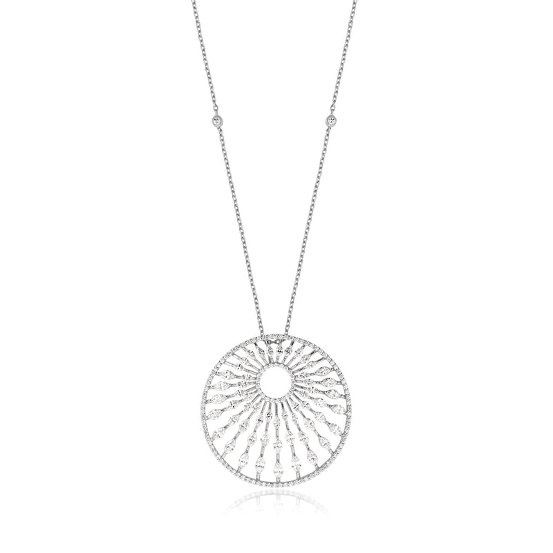 White Gold Radiant Sunburst Diamond Pendant