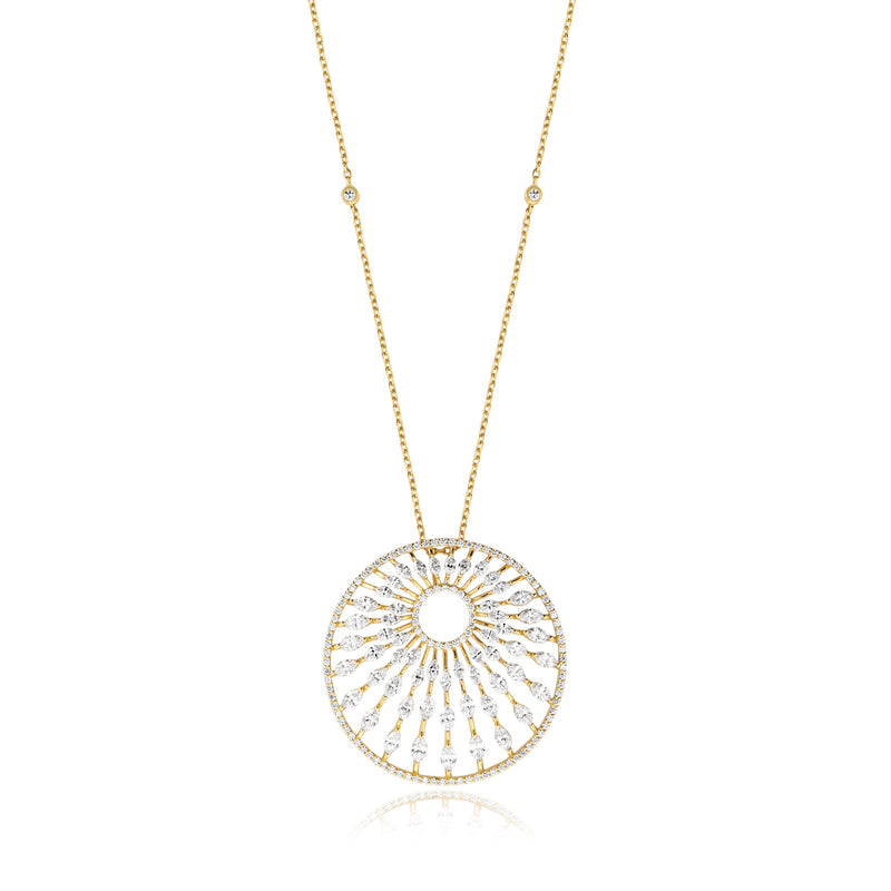 Yellow Gold Radiant Sunburst Diamond Pendant