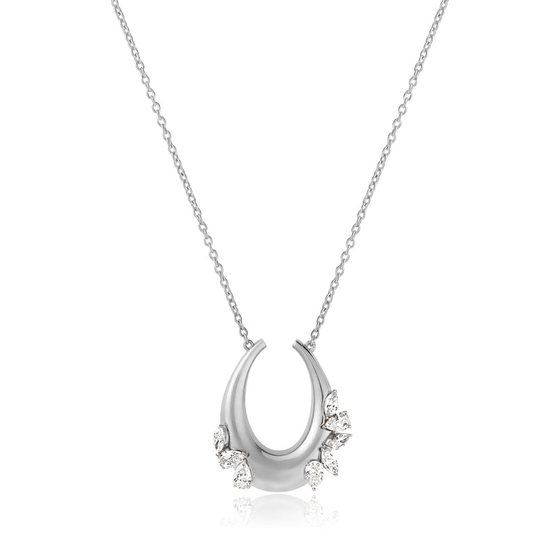 Celestial Crescent White Gold Necklace