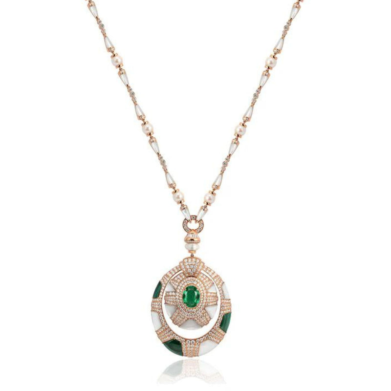 18K rose gold necklace with oval emerald