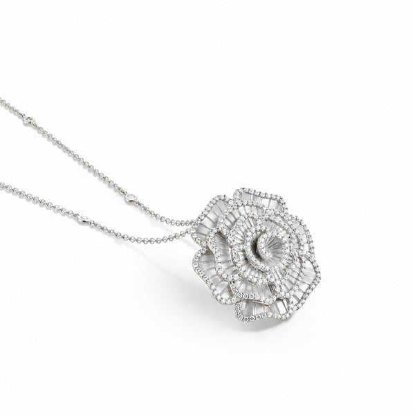 Ronza large Winter Rose pendant in white gold with natural diamonds, view 1