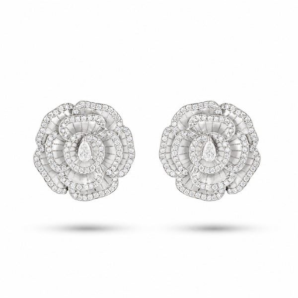 Ronza medium Winter Rose earrings in white gold with natural diamonds, view 1