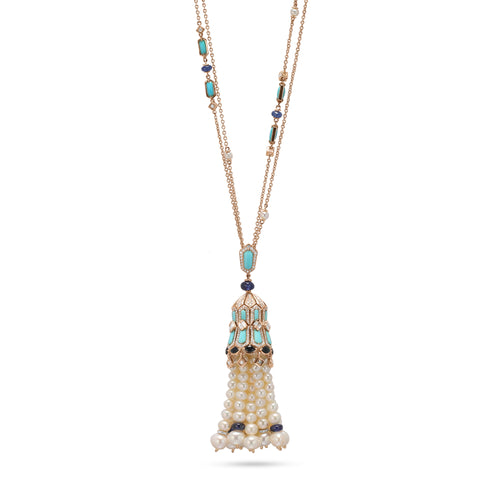 Rose Gold Diamond Necklace BAHR diamond rose gold pendant with pearls and blue sapphire