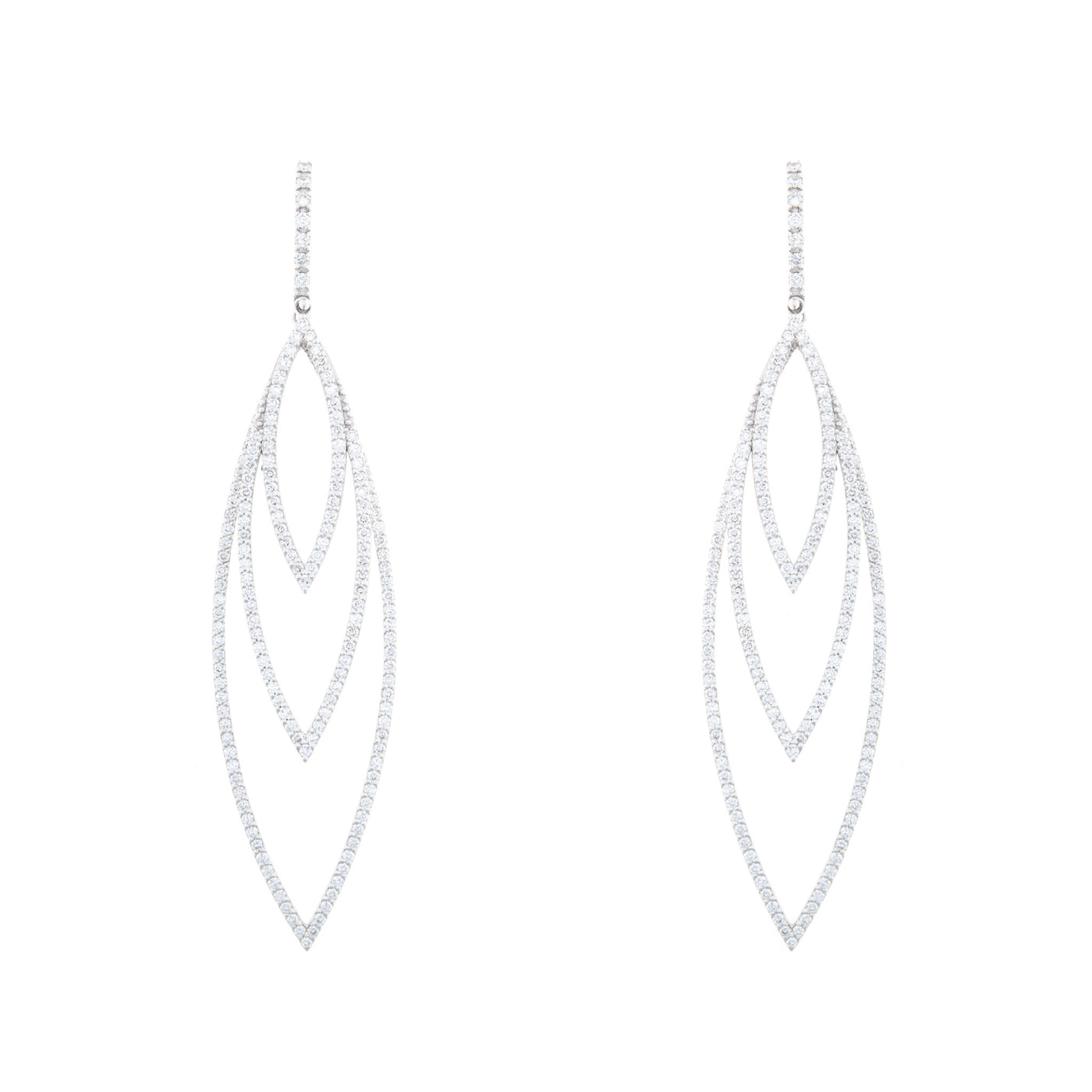 White Gold Long Leaves Style Line Diamond Earring