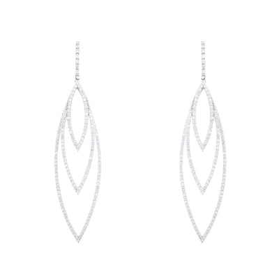 White Gold Long Leaves Style Line Diamond Earring