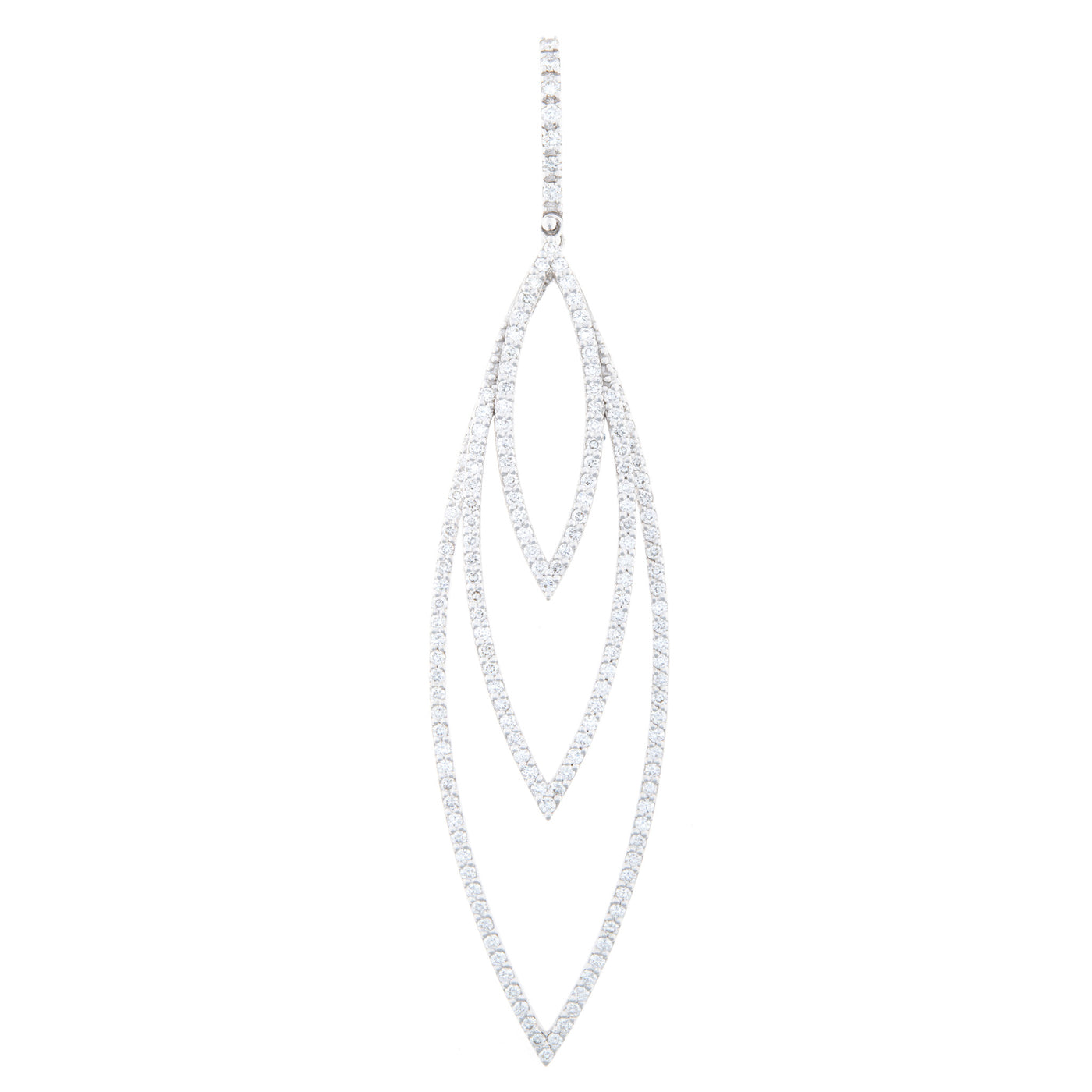 White Gold Long Leaves Style Line Diamond Earring