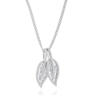 RONZA White Gold Diamond Pendant with Two Fixed Leaves