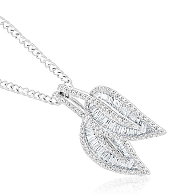 RONZA White Gold Diamond Pendant with Two Fixed Leaves