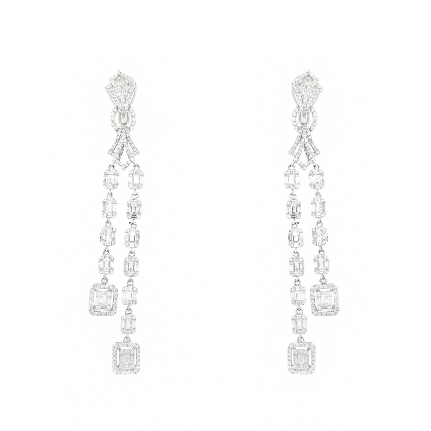 White Gold Two Line Hanging Diamond Earring