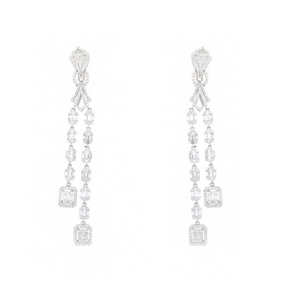 White Gold Two Line Hanging Diamond Earring