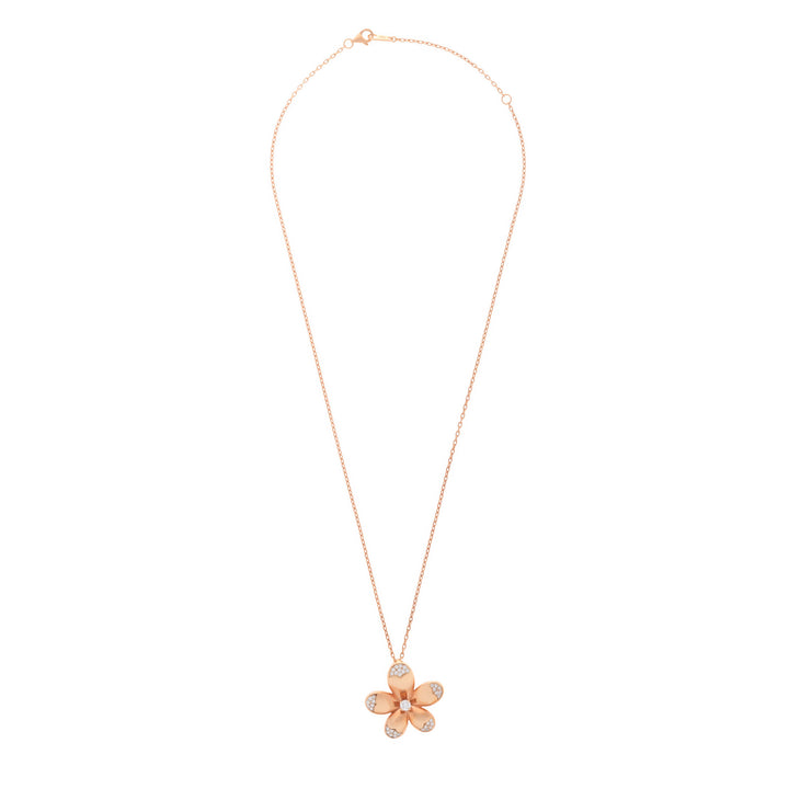 RONZA Rose Gold Flower Pave Diamond Pendant.
