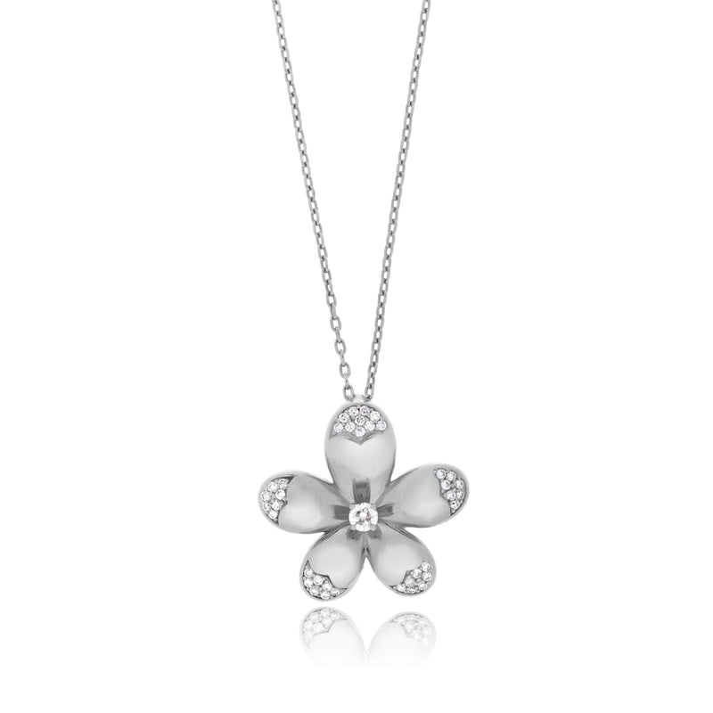 RONZA white Gold Flower Pave Diamond Pendant.
