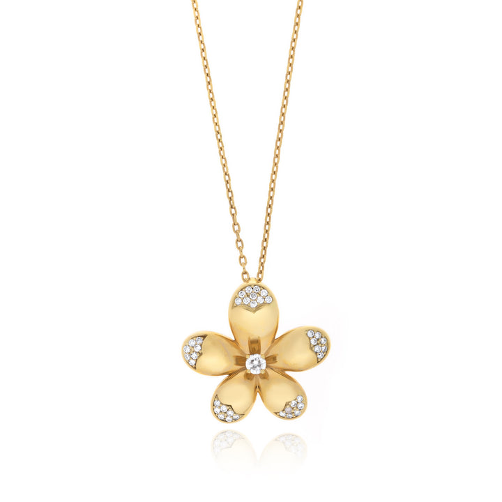Yellow Gold Flower Pavé Diamond Pendant