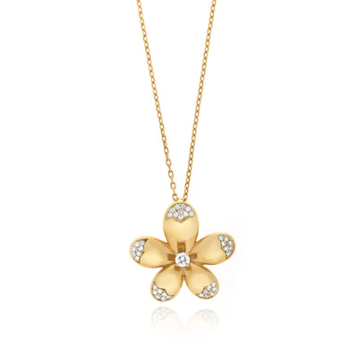  RONZA Yellow Gold Flower Pave Diamond Pendant.