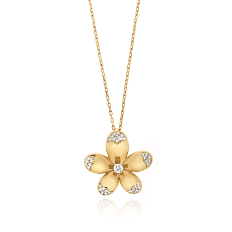 RONZA Yellow Gold Flower Pave Diamond Pendant.