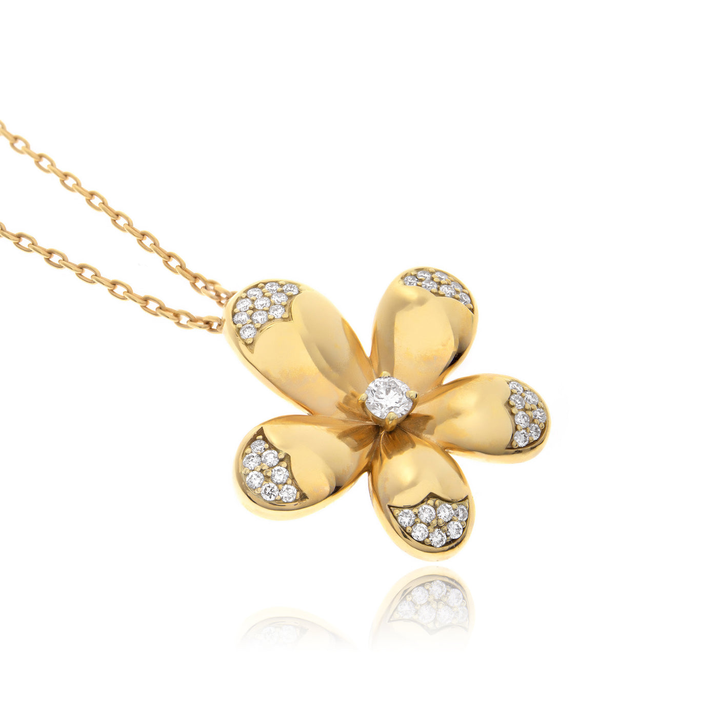 RONZA Yellow Gold Flower Pave Diamond Pendant.