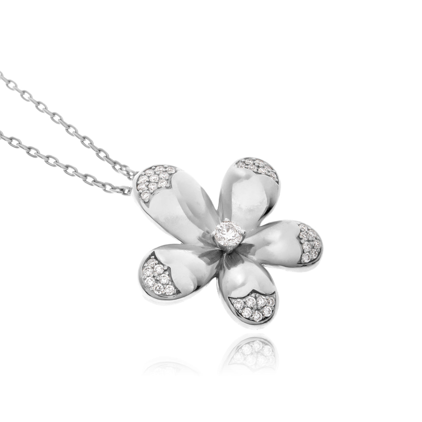 RONZA white Gold Flower Pave Diamond Pendant.