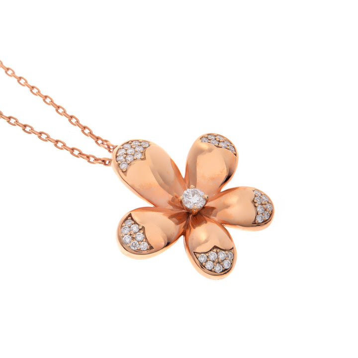 RONZA Rose Gold Flower Pave Diamond Pendant.
