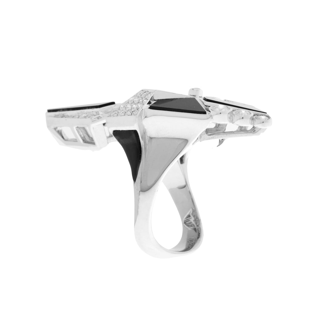 VISTA White Gold Diamond ( XL ) Ring With Black onyx