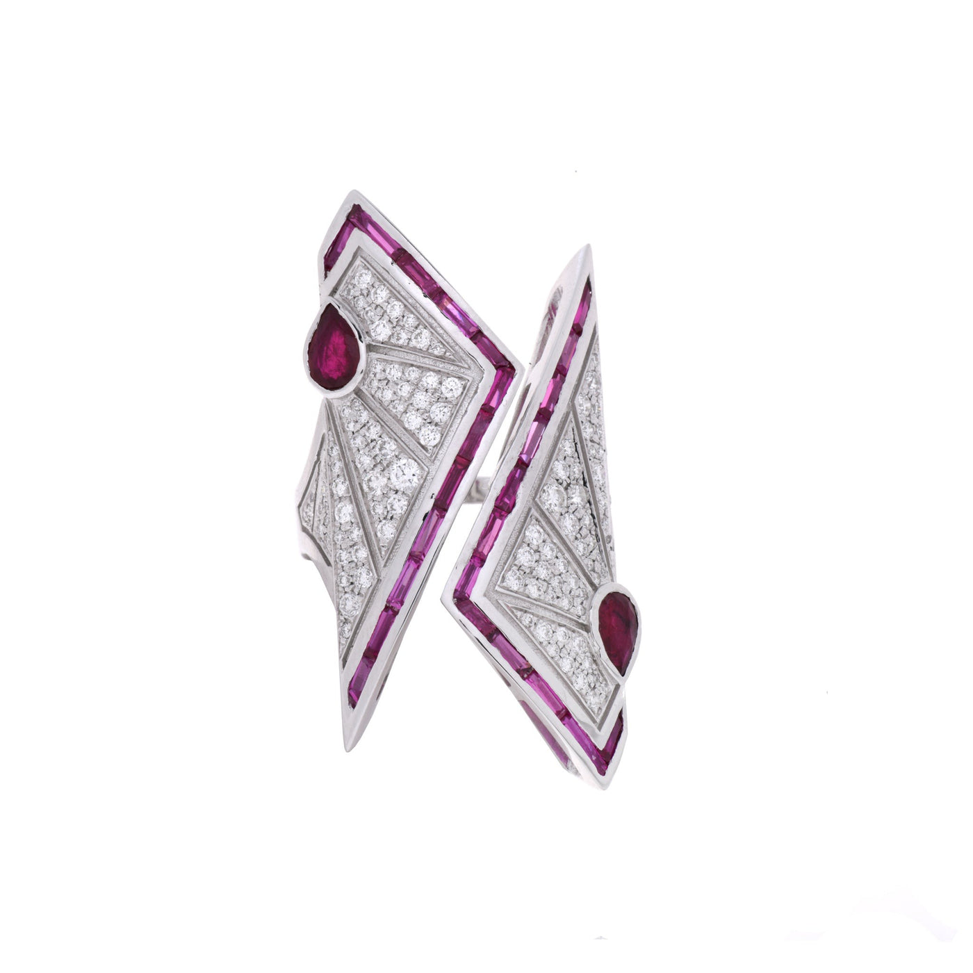 Soit Belle White Gold Pointed Diamond Ring With Natural Ruby: Elegant Contrast