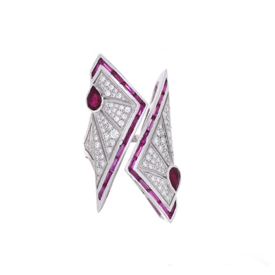 VISTA White Gold Pointed Diamond Ring With Natural Ruby