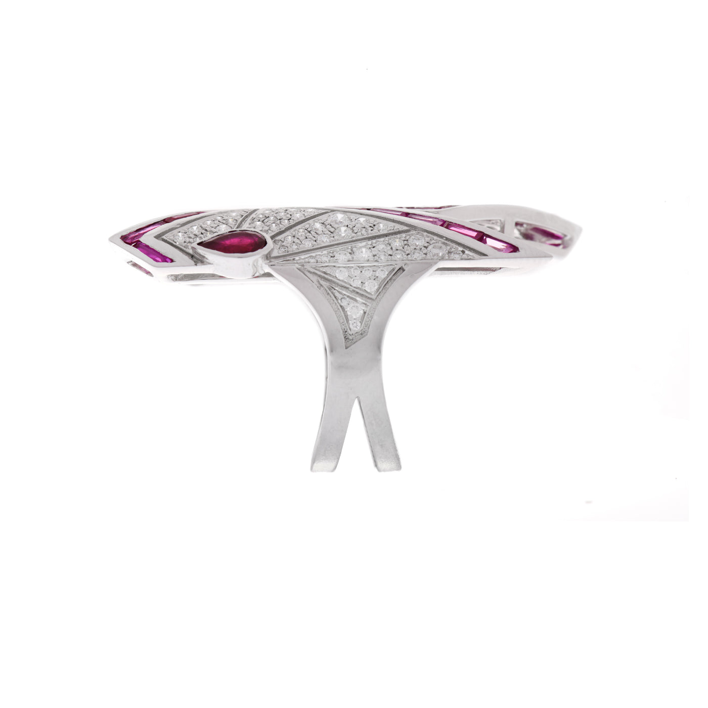 VISTA White Gold Pointed Diamond Ring With Natural Ruby