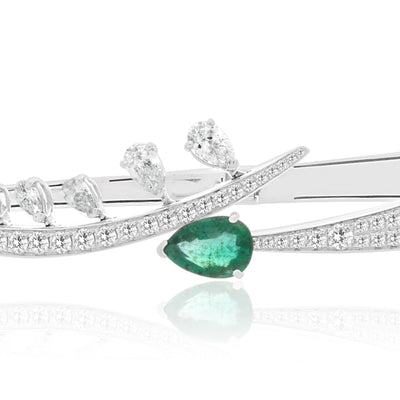 White Gold Diamond Bangle With Natural Emerald