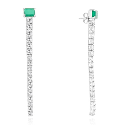 White Gold Hanging Diamond Earring With Natural Emerald