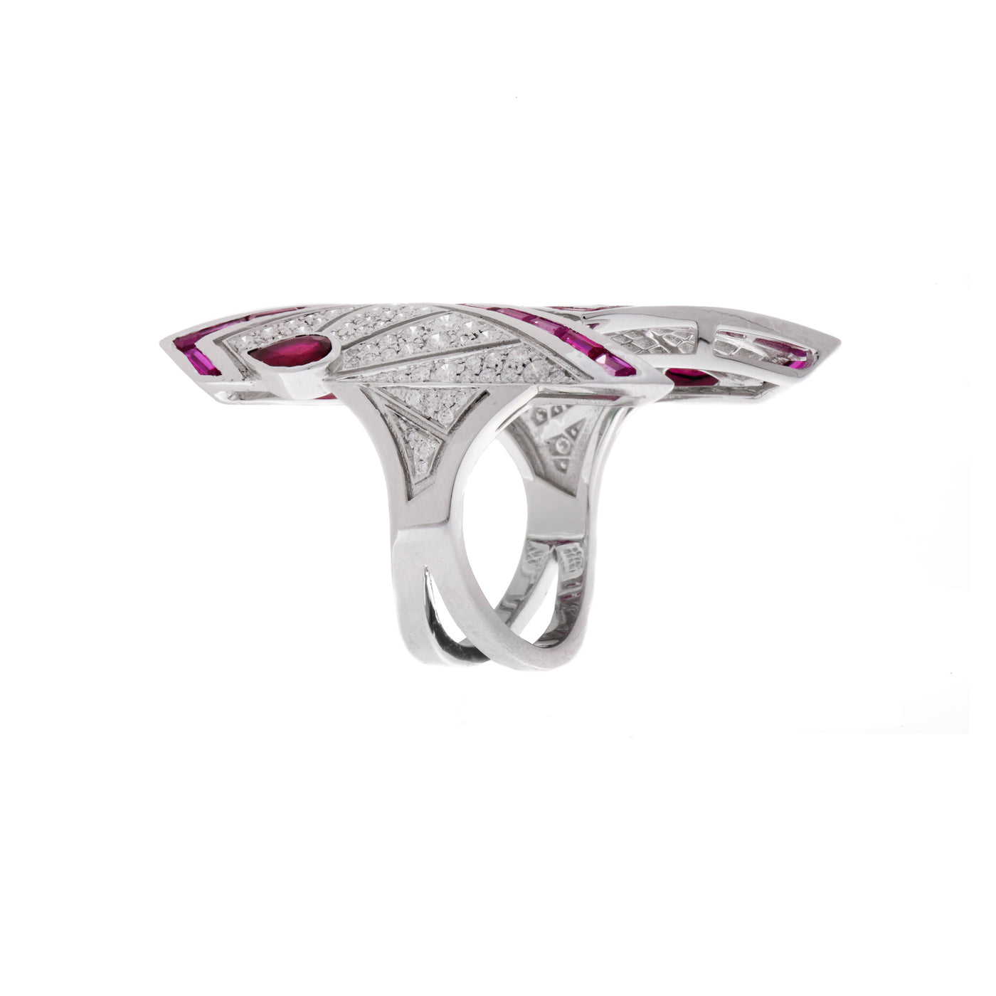 VISTA White Gold Pointed Diamond Ring With Natural Ruby