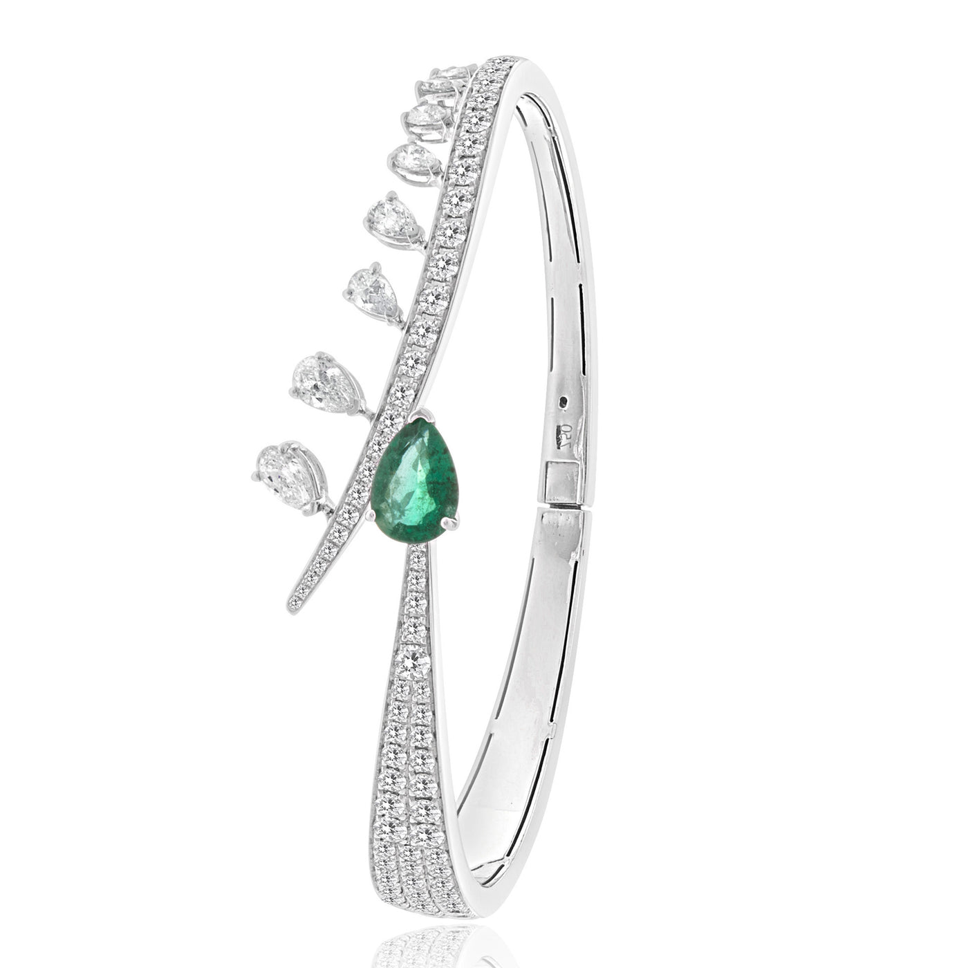 White Gold Diamond Bangle With Natural Emerald