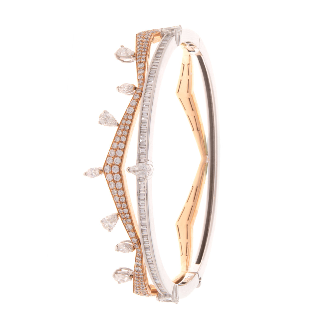 White and Rose Gold Pointed Diamond Bangle