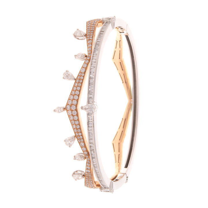 White and Rose Gold Pointed Diamond Bangle