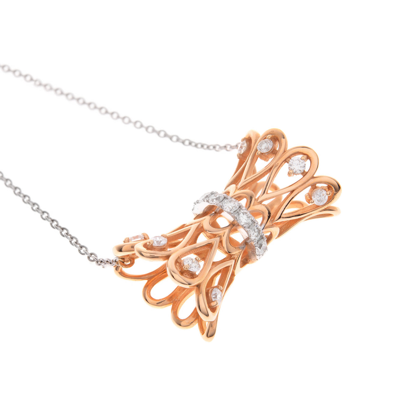 Rose Gold Pendant with Bowtie and Diamond Line.