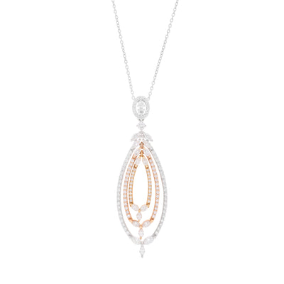 Soit Belle White Gold Diamond Pendant with Three Lines of Marquise Cut Diamonds