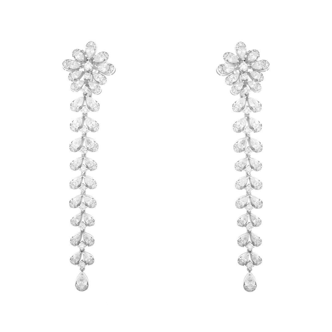 White Gold Pear and Round Shape Diamond Earring