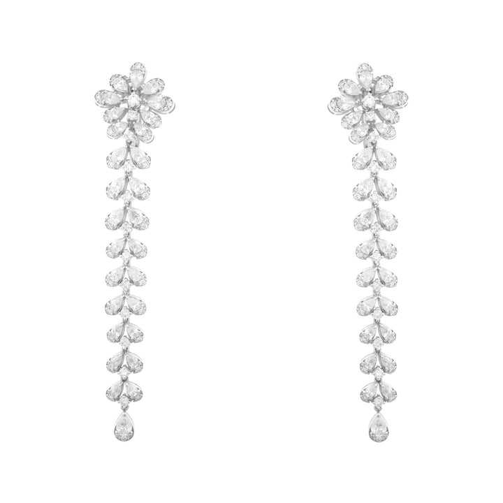 White Gold Pear and Round Shape Diamond Earring