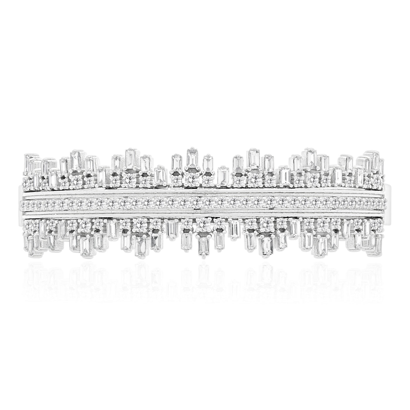 DILARA White Gold Baguette And Round Diamond Bangle