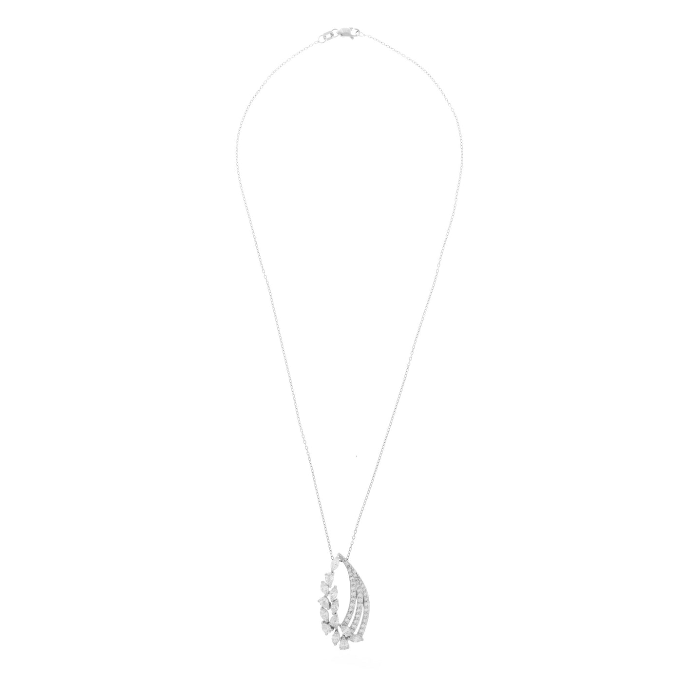 White Gold marquise and pear shaped with Three lines of Round diamond Pendant