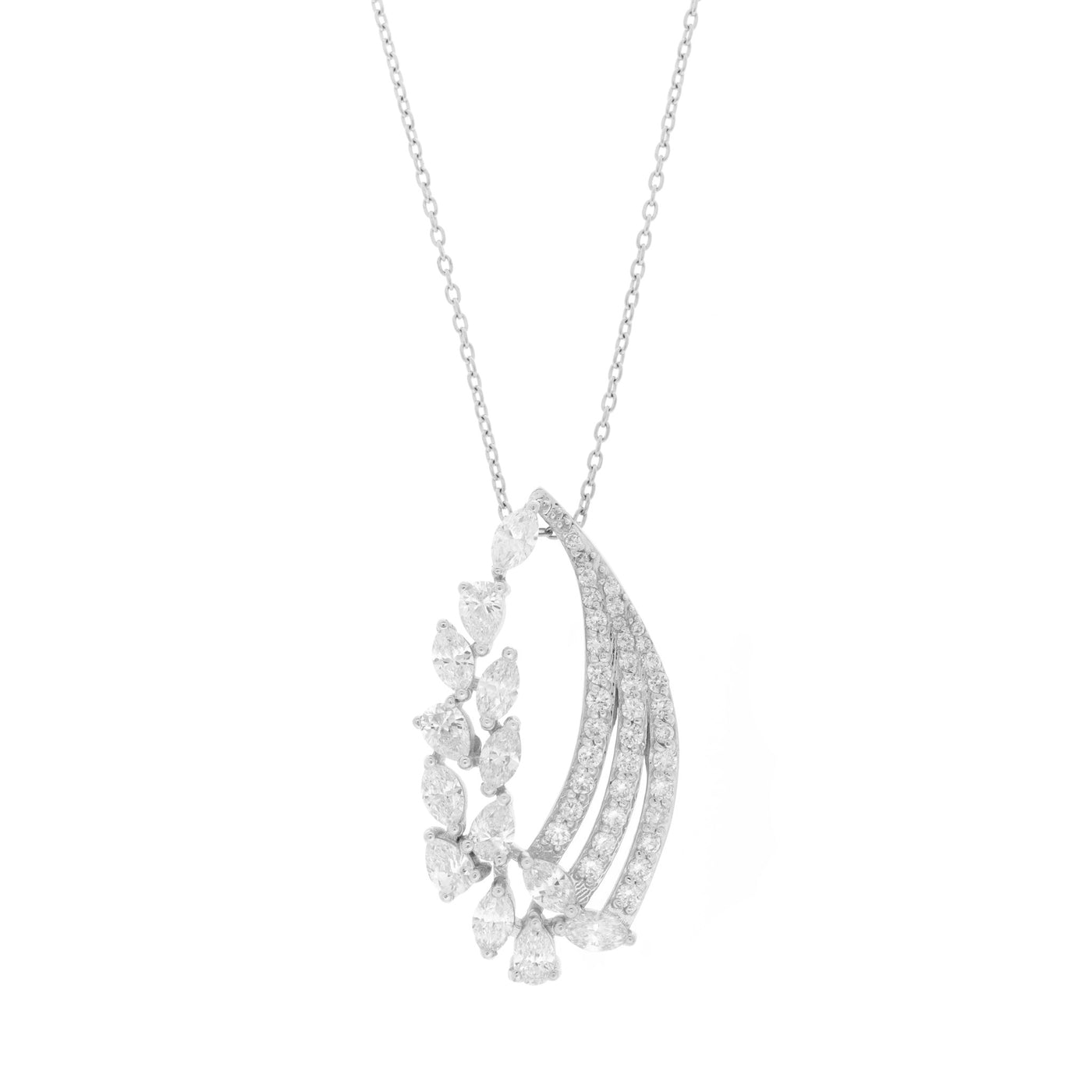 Soit Belle White Gold marquise and pear shaped with Three lines of Round diamond Pendant