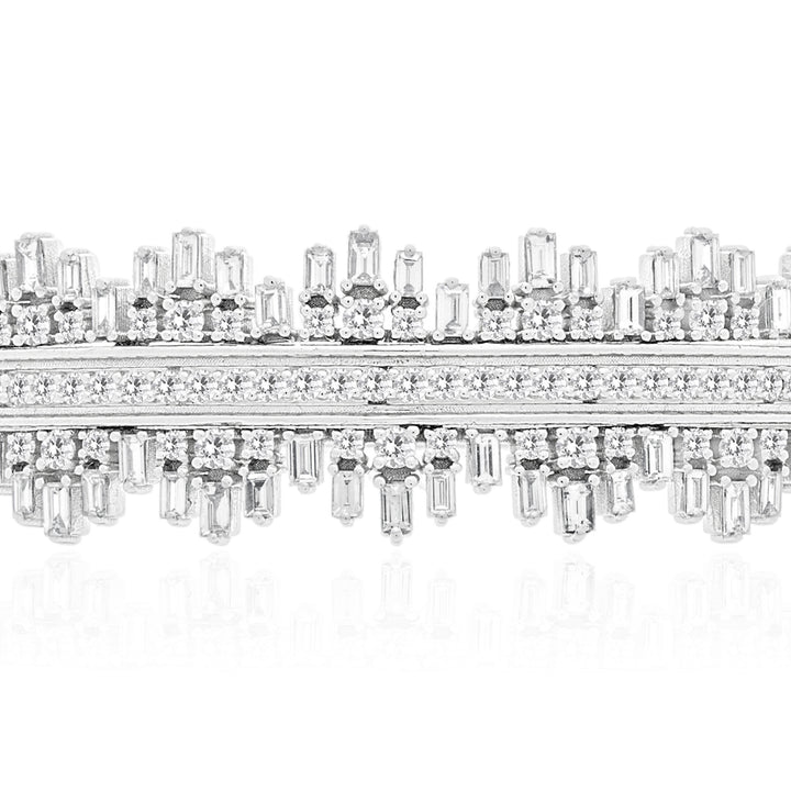 DILARA White Gold Baguette And Round Diamond Bangle