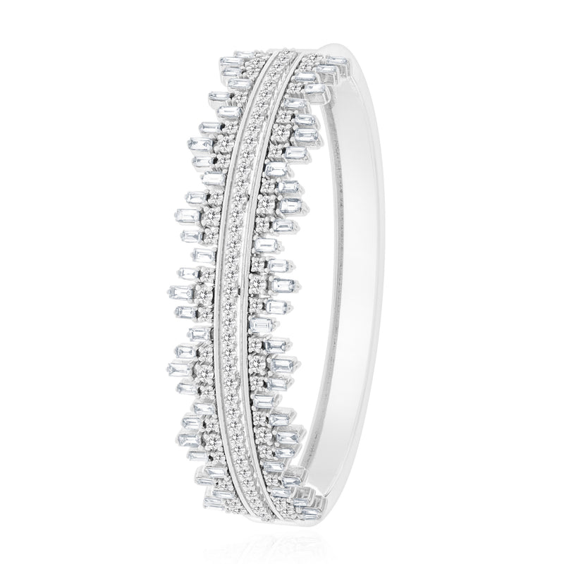 DILARA White Gold Baguette And Round Diamond Bangle