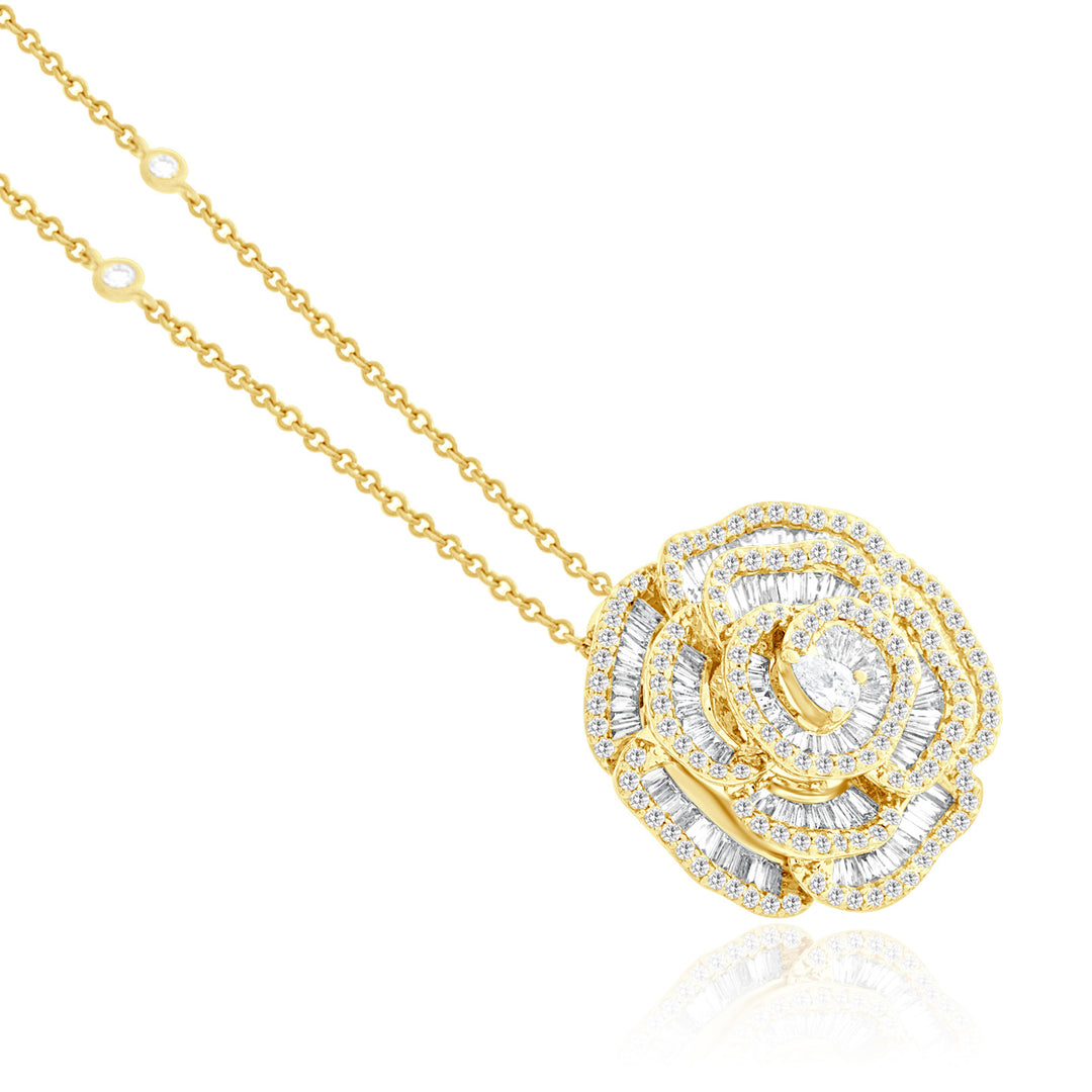RONZA Yellow Gold Flower petal diamond Pendant