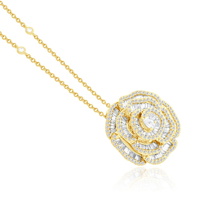 RONZA Yellow Gold Flower petal diamond Pendant