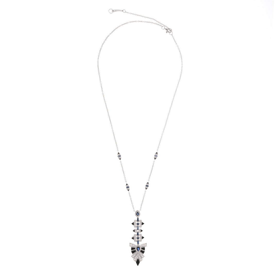 VISTA White Gold Rays thick Diamond Pendant With Natural Blue Sapphire