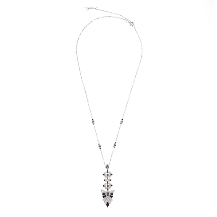VISTA White Gold Rays thick Diamond Pendant With Natural Blue Sapphire