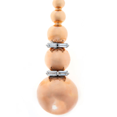 Rose Gold Unusual Size Ball With Baguette Diamond Earring