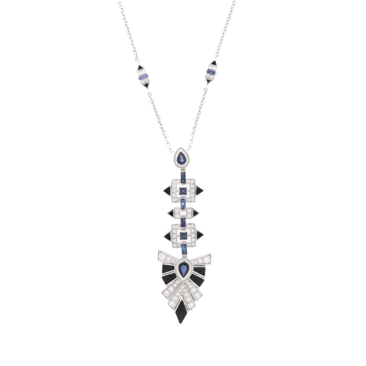 VISTA White Gold Rays thick Diamond Pendant With Natural Blue Sapphire